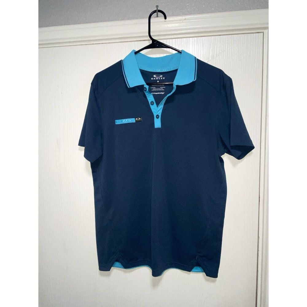 Oakley Hydrolix Golf Polo Tailored Fit Blue Athletic Golf Shirt Mens Sz Small